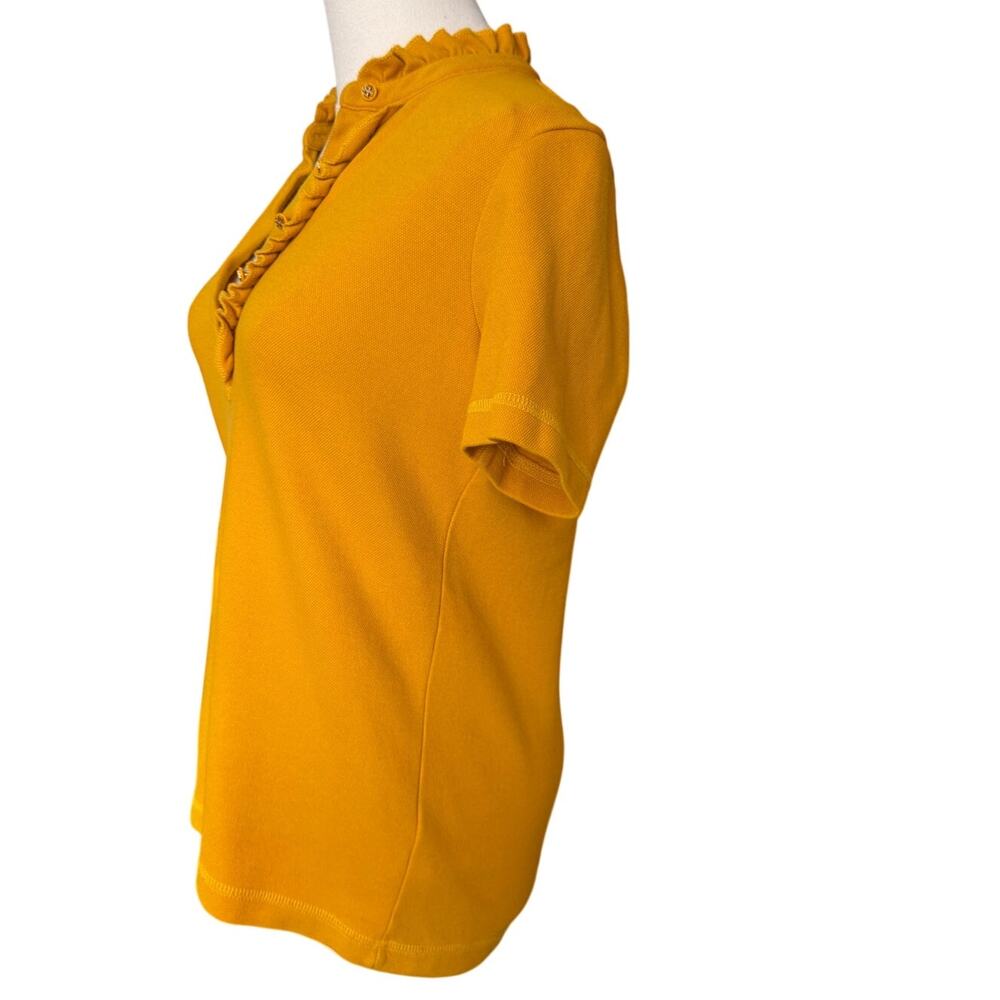 Tory Burch Women's Mustard Ruffle Trim Short Sleeve Knit Top Size S - Picture 4 of 8
